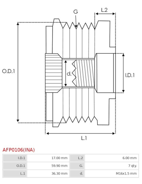 Generátor szabadonfutó szíjtárcsák - AFP0106(INA)