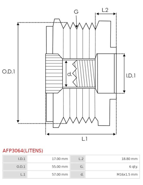 Generátor szabadonfutó szíjtárcsák - AFP3064(LITENS)