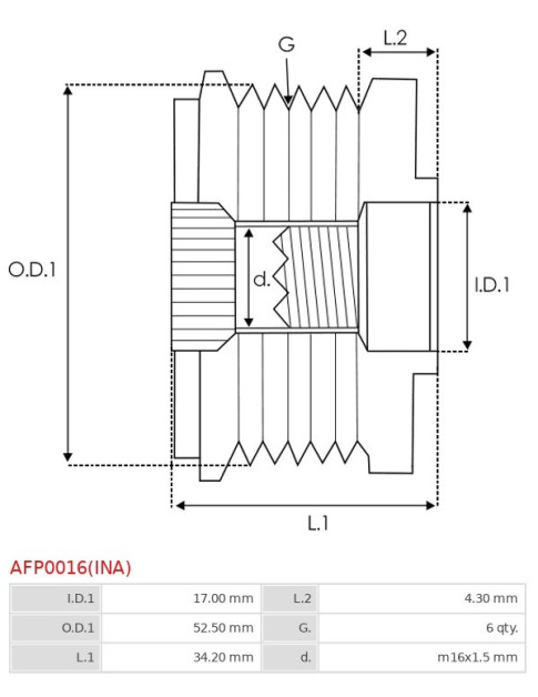 Generátor szabadonfutó szíjtárcsák - AFP0016(INA)