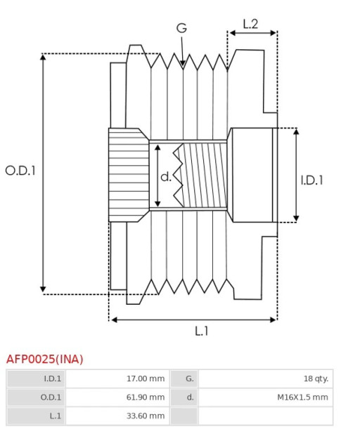 Generátor szabadonfutó szíjtárcsák - AFP0025(INA)