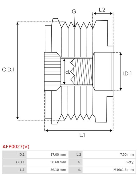 Generátor szabadonfutó szíjtárcsák - AFP0027(V)