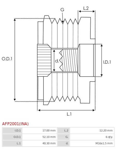 Generátor szabadonfutó szíjtárcsák - AFP2001(INA)