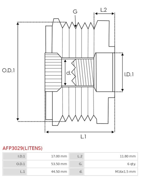 Generátor szabadonfutó szíjtárcsák - AFP3029(LITENS)