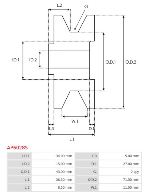 Generátor szíjtárcsák - AP6028S