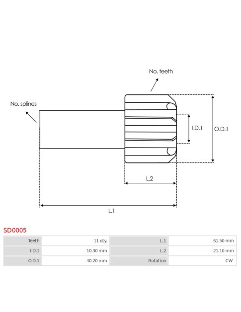 Indítómotor bendixek fogaskerekei - SD0005