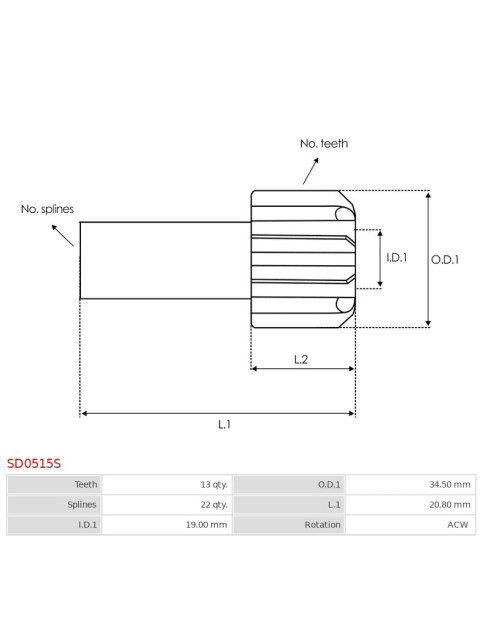 Indítómotor bendixek fogaskerekei - SD0515S