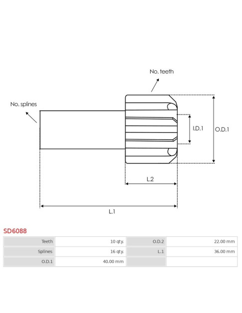 Indítómotor bendixek fogaskerekei - SD6088