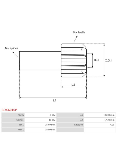 Indítómotor bendixek fogaskerekei - SDK6010P