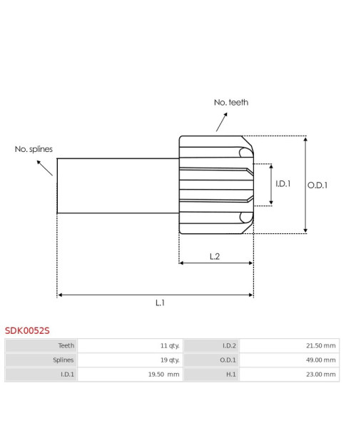 Indítómotor bendixek fogaskerekei - SDK0052S