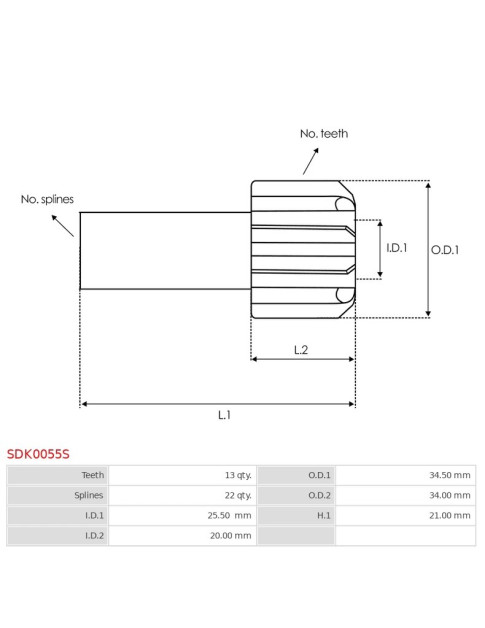 Indítómotor bendixek fogaskerekei - SDK0055S