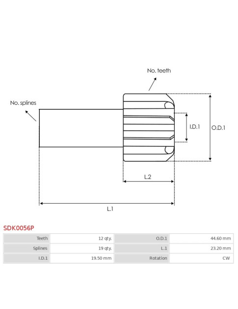 Indítómotor bendixek fogaskerekei - SDK0056P