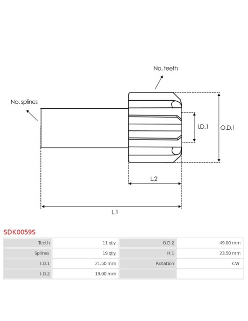 Indítómotor bendixek fogaskerekei - SDK0059S