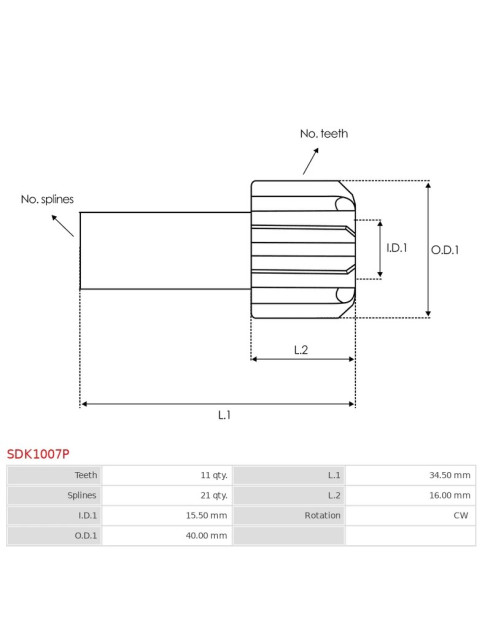 Indítómotor bendixek fogaskerekei - SDK1007P