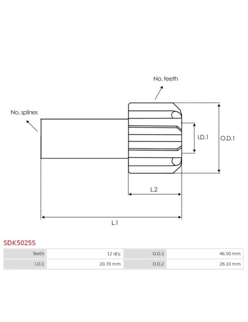 Indítómotor bendixek fogaskerekei - SDK5025S