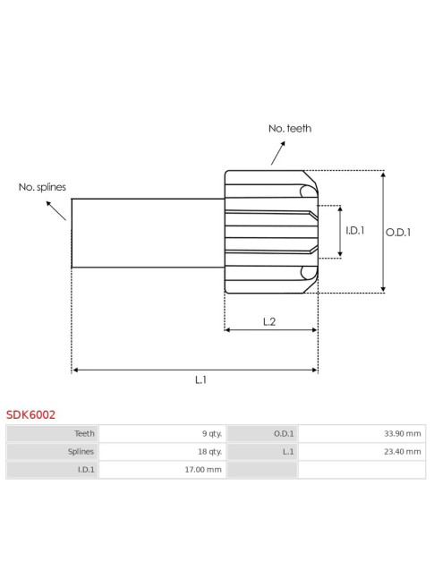 Indítómotor bendixek fogaskerekei - SDK6002