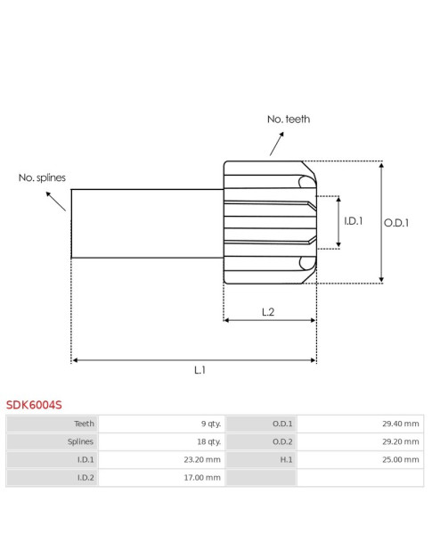 Indítómotor bendixek fogaskerekei - SDK6004S