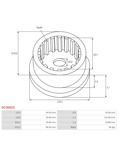 Indítómotor áttételek külső fogaskerekei - SG3042S