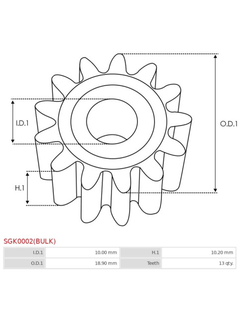 Indítómotor áttételek fogaskerekei - SGK0002(BULK)