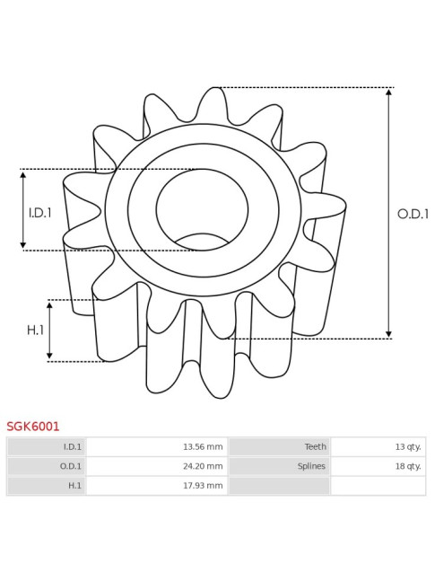 Indítómotor áttételek fogaskerekei - SGK6001